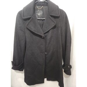 Talbots Women Wool Blend Pea Coat Size 4 Petite‎ Black Jacket